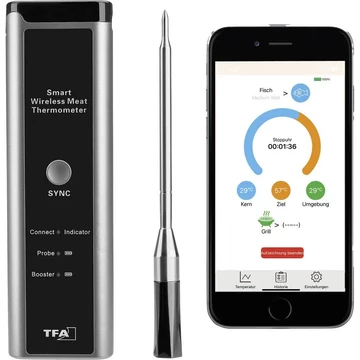 TFA Dostmann Kabelloses BBQ Fleischthermometer SMART BBQ KÜCHEN-CHEF Grill hőmérő Szürke