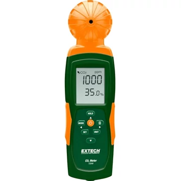 Szén-dioxid mérő és adatgyűjtő, hőmérséklet mérő funkció, 0 - 9999 ppm, Extech CO240