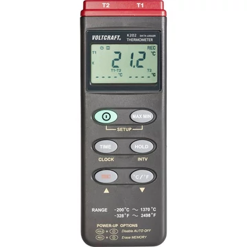 VOLTCRAFT K202 Hőmérséklet mérőműszer Kalibrált (DAkkS) -200 - +1370 °C Érzékelő típus K Adatgyűjtő funkció