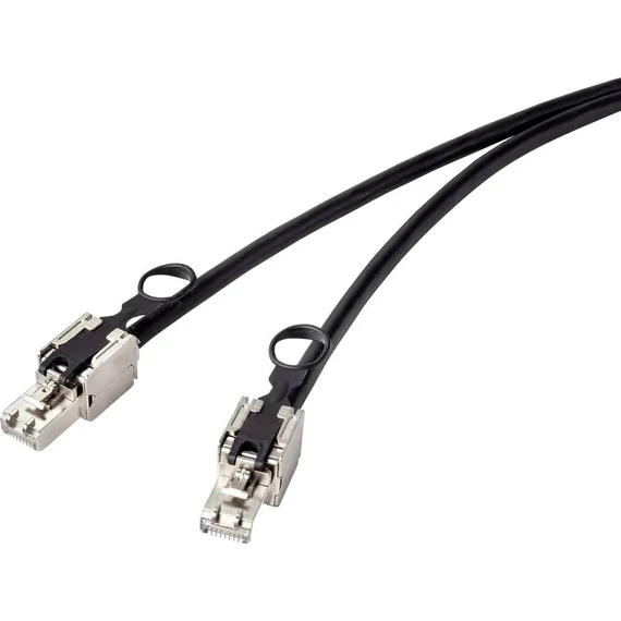 Renkforce RF-4538218 RJ45 Hálózati kábel, patchkábel CAT 6A S/FTP 30.00 m Fekete Húzó gyűrűvel a kireteszeléshez 1 db