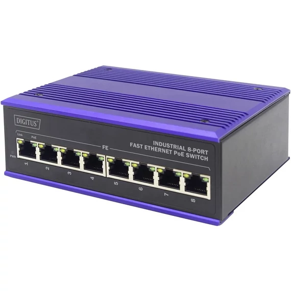 Digitus DN-650108 Ipari Ethernet switch 10 / 100 MBit/s IEEE 802.3af (12.95 W), IEEE 802.3at (25.5 W)