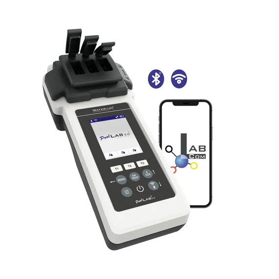 Water ID PoolLAB 2.0 Fotométer pH érték, Klór, Lúgosság, Ciánsav, Aktív oxigén, Vas, Vörösréz, Foszfát, Bróm, Klór-diox