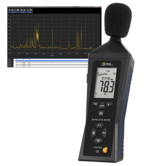 PCE Instruments Zajszintmérő Adatgyűjtő 30 - 80 dB 31.5 Hz - 8 kHz