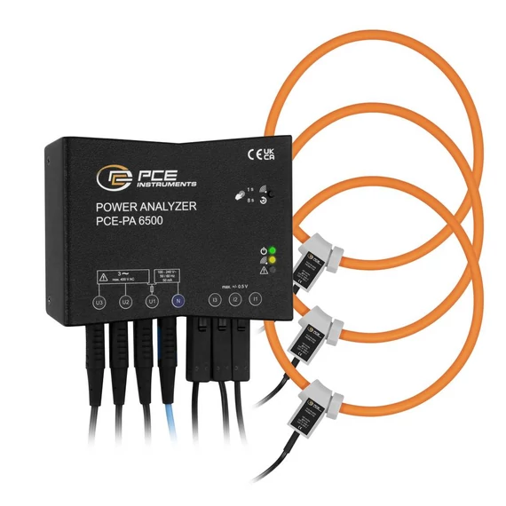 PCE Instruments hálózat analizáló készülék 3 fázisú, 1 fázisú adatgyűjtő funkcióval, lakatfogóval, Online mérések, Ene
