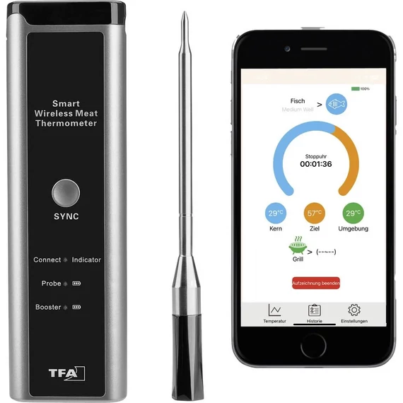 TFA Dostmann Kabelloses BBQ Fleischthermometer SMART BBQ KÜCHEN-CHEF Grill hőmérő Szürke