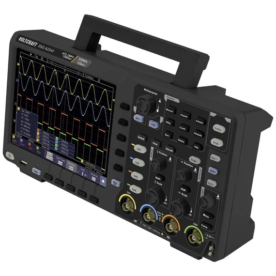 4 csatornás digitális oszcilloszkóp és függvénygenerátor 200 MHz 1 GSa/mp 40000 kpts 8 bit DSO, VOLTCRAFT DSO-6204F