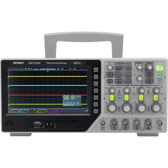 VOLTCRAFT DSO-1204F Digitális oszcilloszkóp Kalibráció (DAkkS) 200 MHz 4 csatornás 1 GSa/mp 64 kpts 8 bit Digitális memó