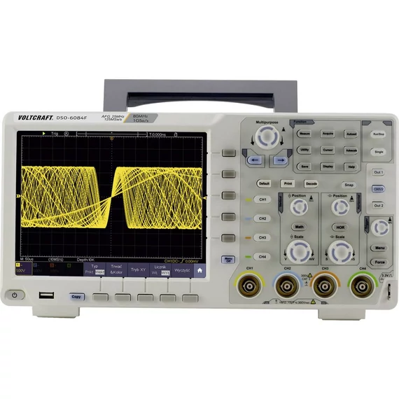 VOLTCRAFT DSO-6084F Digitális oszcilloszkóp Kalibrált (ISO) 80 MHz 1 GSa/mp 40000 kpts 8 bit Digitális memória (DSO), Fü