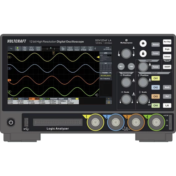 VOLTCRAFT DOV1254F LA Digitális oszcilloszkóp 125 MHz 4 csatornás 1.25 GSa/mp 100 Mpts 12 bit Digitális memória (DSO), F